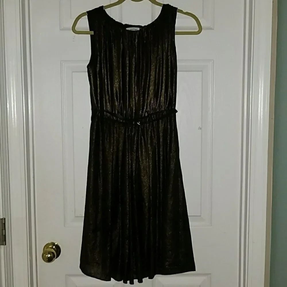 Calvin Klein shimmery black gold dress Sz 4 NWOT